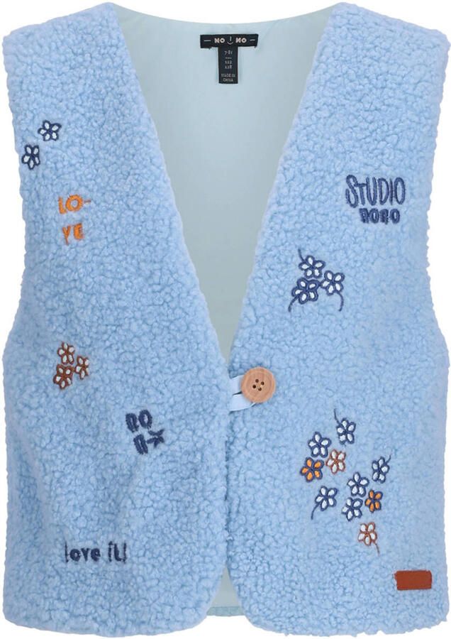 NONO teddy gilet met print lichtblauw