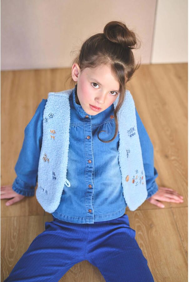 NONO teddy gilet met print lichtblauw - Foto 3