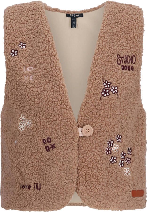 NONO teddy gilet met print taupe