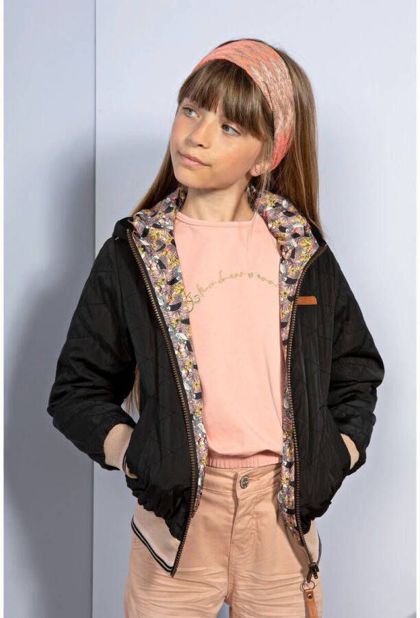 NONO reversible zomerjas Bella van gerecycled polyester creme zwart Ecru Meisjes Gerecycled polyester (duurzaam) Capuchon 146-152