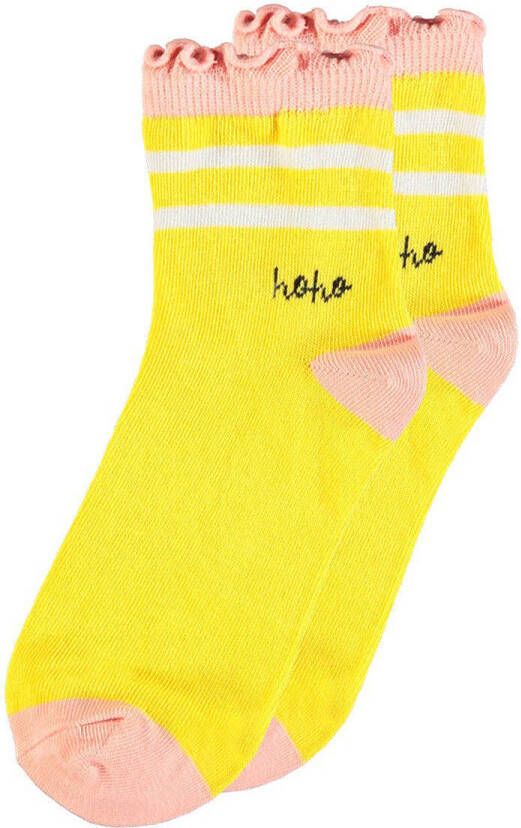 NONO sokken met ruches geel roze
