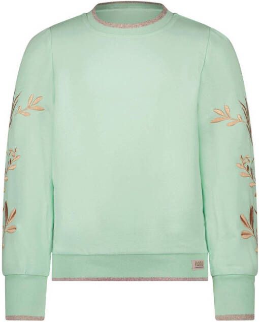 NONO sweater Kate met printopdruk en borduursels mintgroen