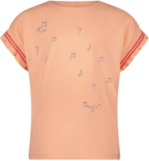 NONO T-shirt Kanai met printopdruk perzik Oranje Meisjes Stretchkatoen Ronde hals 122 128