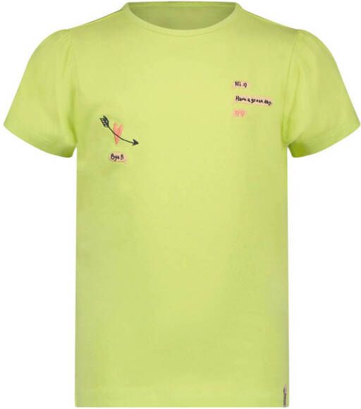 NONO T-shirt Kantal met printopdruk lime Geel Meisjes Stretchkatoen Ronde hals 122 128