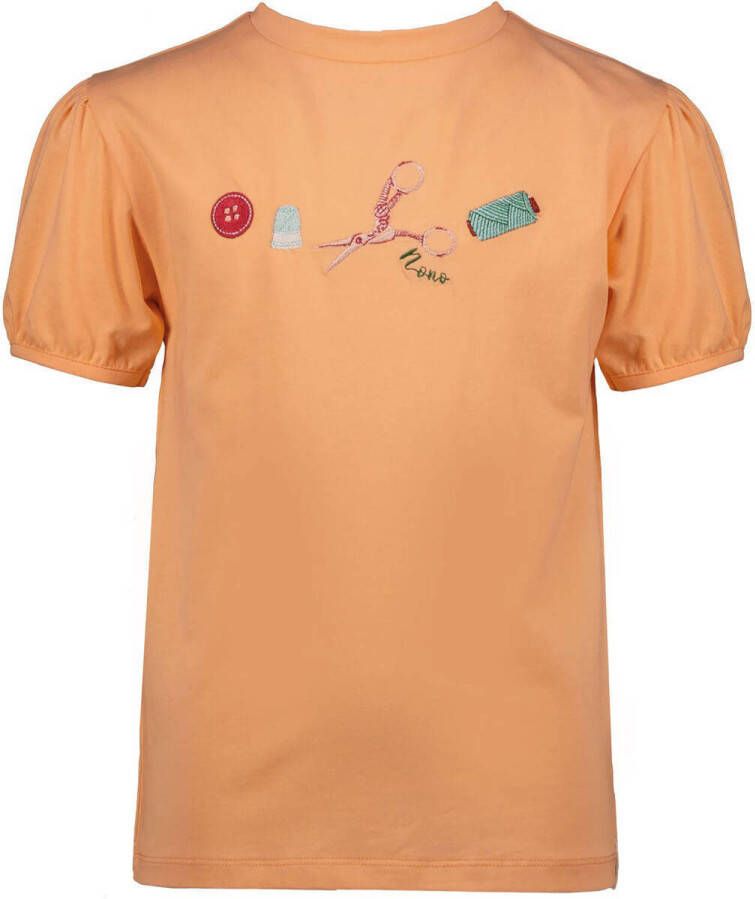 NONO T-shirt met printopdruk lichtoranje Meisjes Stretchkatoen Ronde hals 134-140
