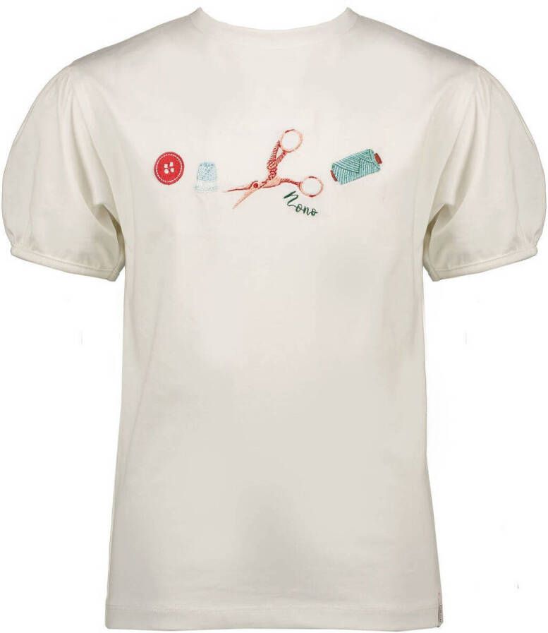 NONO T-shirt met printopdruk wit Meisjes Stretchkatoen Ronde hals Printopdruk 122-128