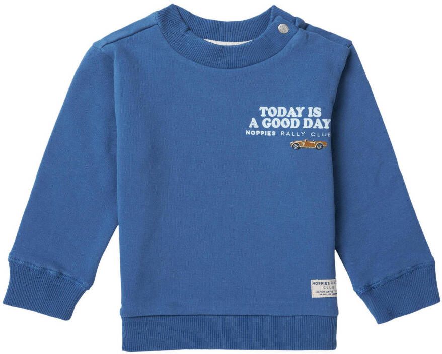 Noppies baby sweater Timberlane met printopdruk blauw
