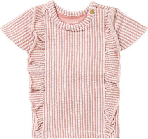 Noppies baby gestreept T-shirt Niceville roze wit Meisjes Stretchkatoen Ronde hals 62