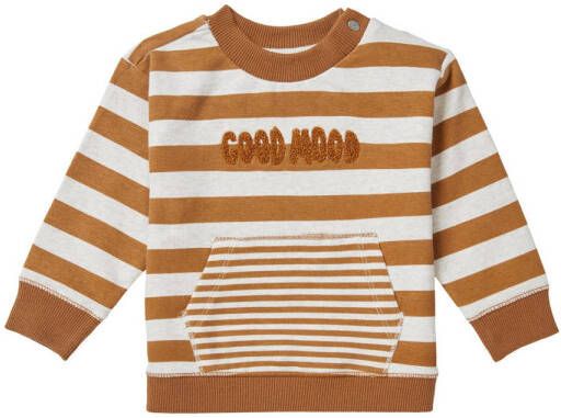 Noppies baby gestreepte sweater met biologisch katoen camel wit Bruin Streep 56