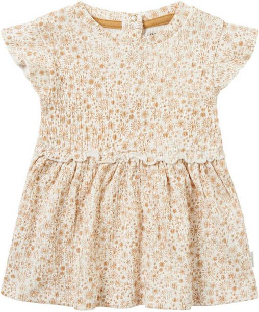 Noppies baby jurk Neoga met all over print lichtbruin wit Meisjes Stretchkatoen (duurzaam) Ronde hals 50