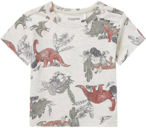 Noppies baby T-shirt Mendota met dierenprint wit grijs bruin
