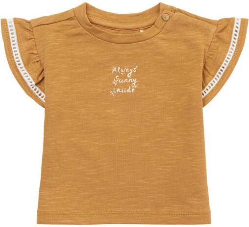 Noppies baby T-shirt met printopdruk en ruches camel Bruin Meisjes Stretchkatoen (duurzaam) Ronde hals 50