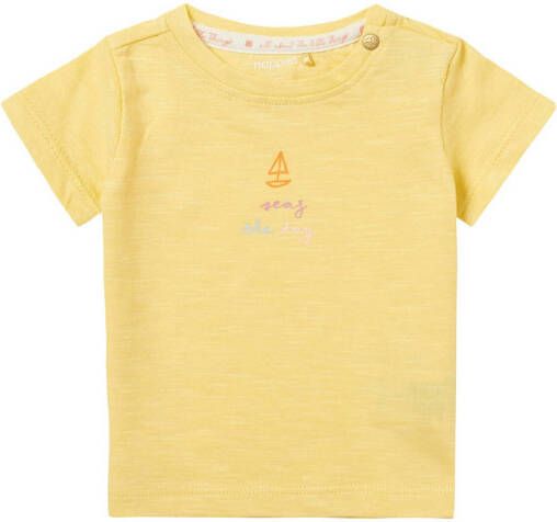 Noppies baby T-shirt Nanuet van biologisch katoen geel Tekst 92