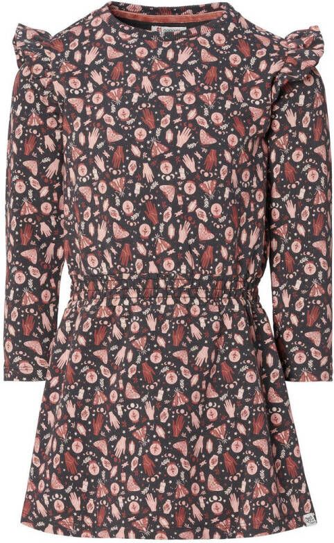 Noppies jurk Kerrville met all over print grijs roze
