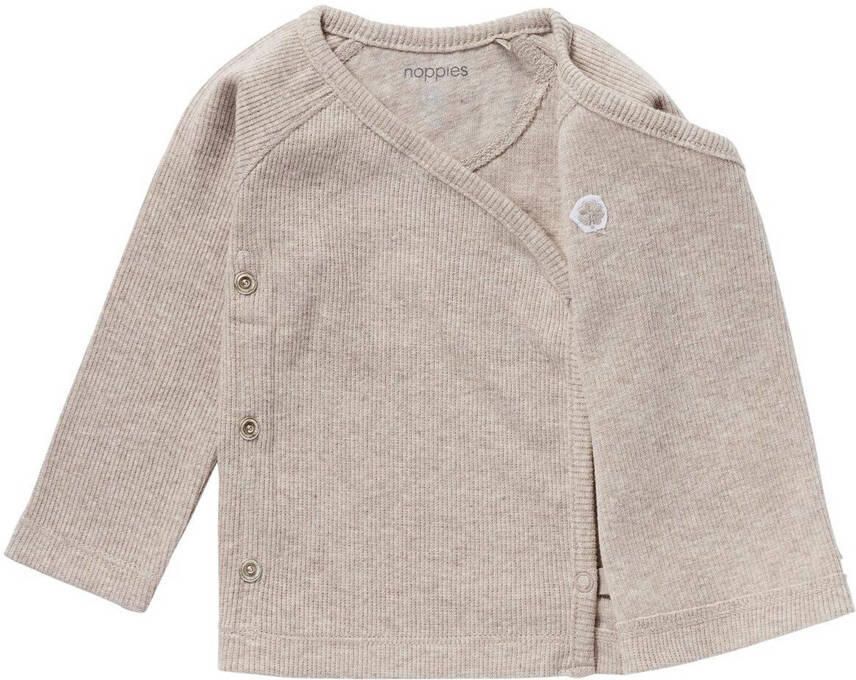 Noppies baby gemêleerde longsleeve Nanyuki taupe Bruin Biologisch katoen V-hals 44