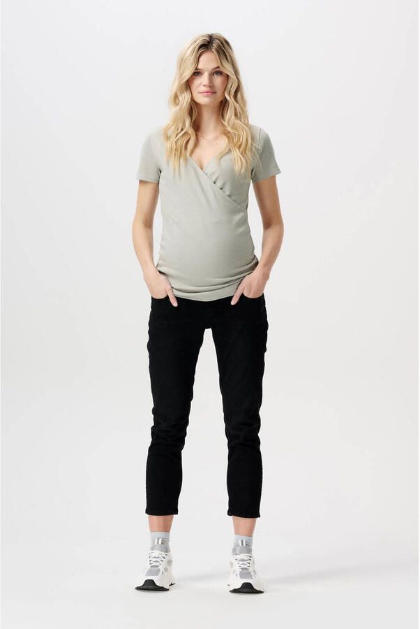 Noppies cropped zwangerschaps slim fit jeans Mila black dark wash Zwart Dames Denim 26