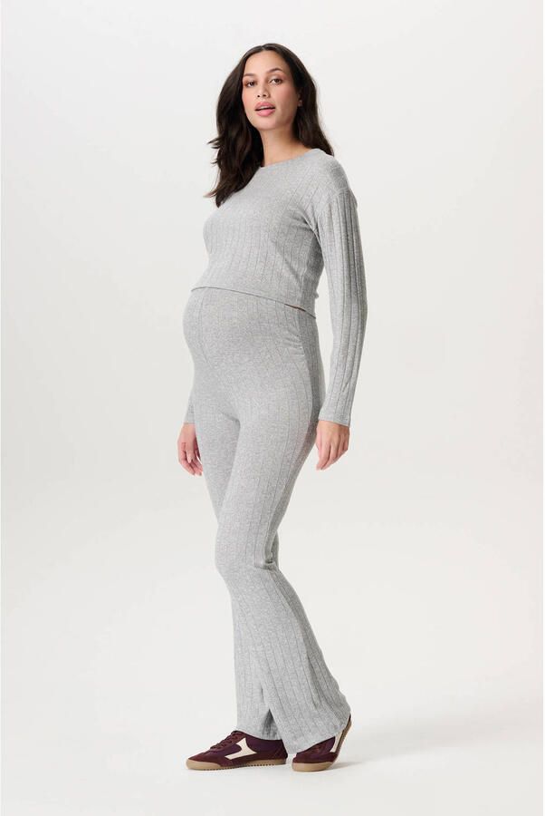 Noppies maternity flared high waist zwangerschaps flared broek grijs fijn gebreid