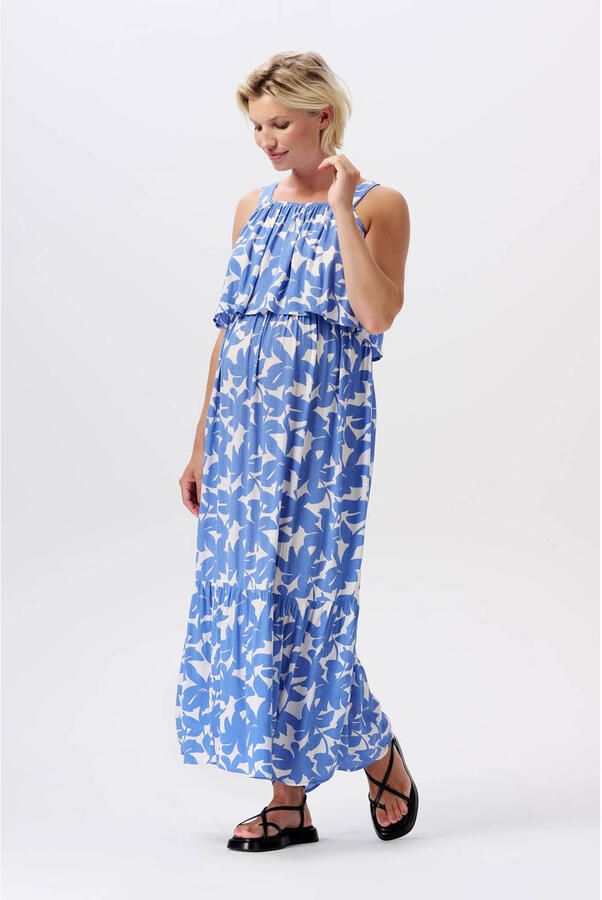 Noppies gebloemde voedingsjurk blauw wit Dames Viscose Vierkante hals Bloemen XXL
