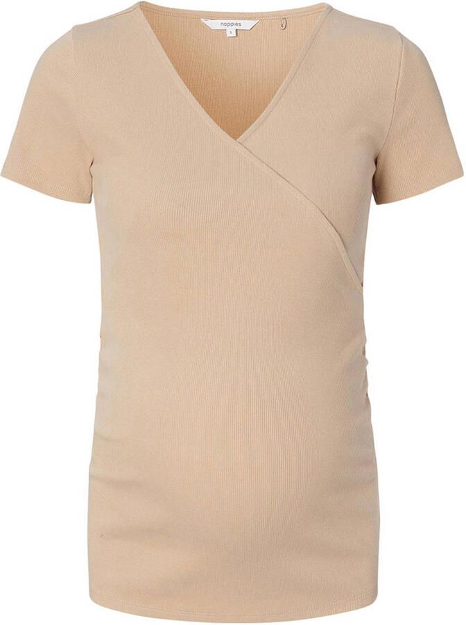 Noppies ribgebreid zwangerschapsshirt Sanson beige Top Dames Stretchkatoen V-hals XXL