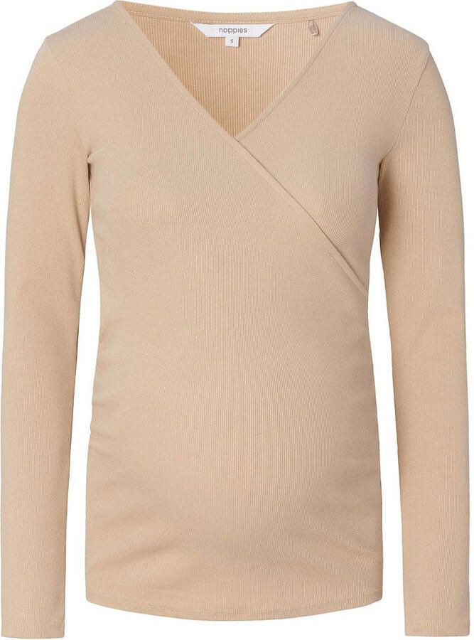 Noppies ribgebreide zwangerschaps- en voedingslongsleeve Sara beige Dames Stretchkatoen V-hals XXL