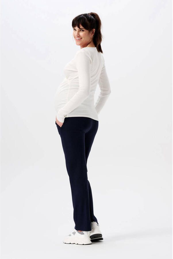Noppies ribgebreide zwangerschaps- en voedingslongsleeve Sara wit Dames Stretchkatoen V-hals XXL