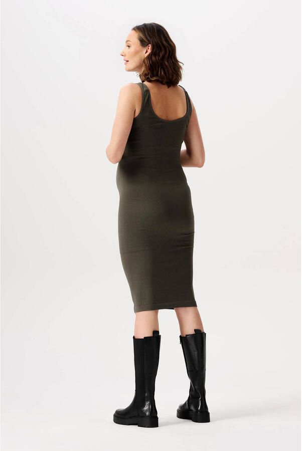 Noppies ribgebreide zwangerschapsjurk Noemi olijfgroen Dames Polyamide Ronde hals XL XXL