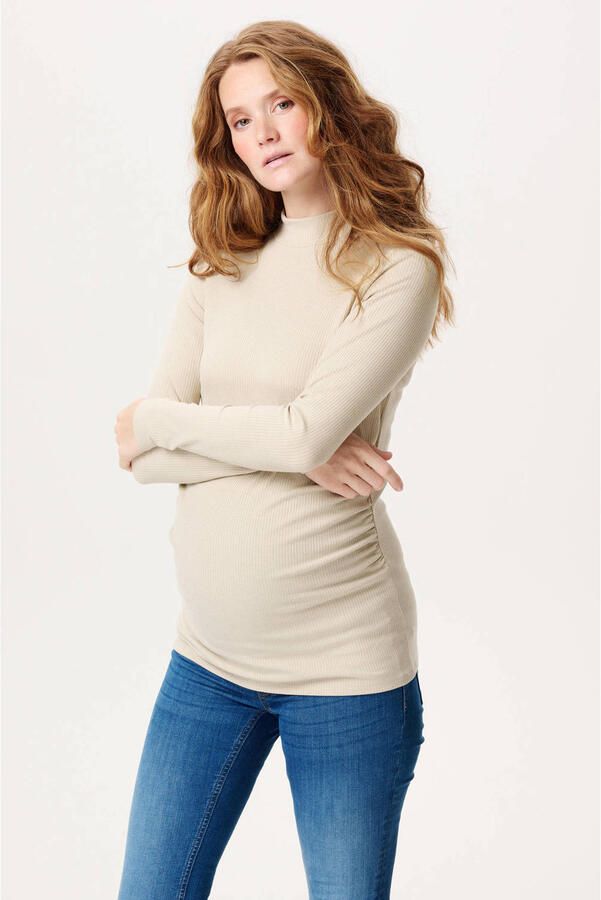 Noppies maternity ribgebreide zwangerschapslongsleeve Sira van polyester beige - Foto 1