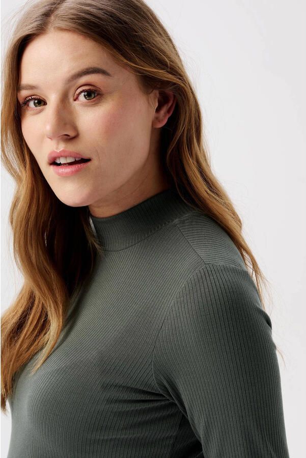 Noppies maternity ribgebreide zwangerschapslongsleeve Sira van polyester olijfgroen