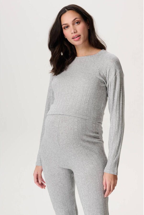 Noppies maternity zwangerschaps cropped top grijs fijn gebreid