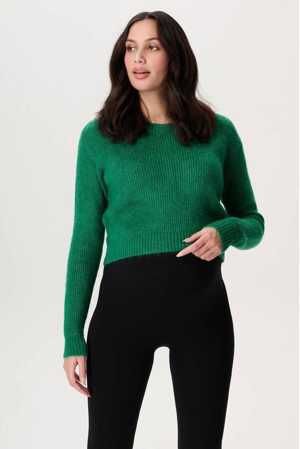 Noppies maternity zwangerschaps cropped trui groen grof gebreid