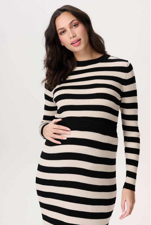 Noppies maternity zwangerschaps gestreepte longsleeve zwart fijn gebreid
