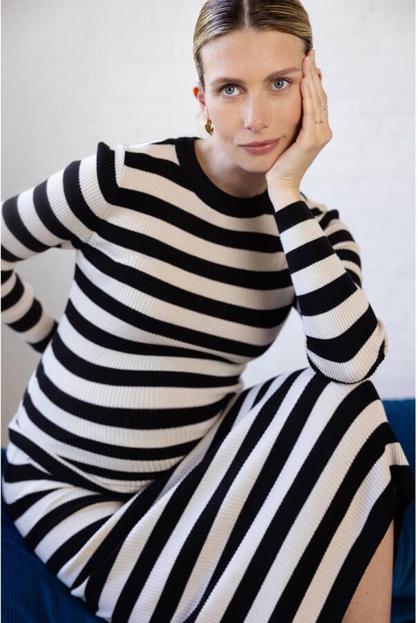 Noppies maternity zwangerschaps gestreepte longsleeve zwart fijn gebreid - Foto 2