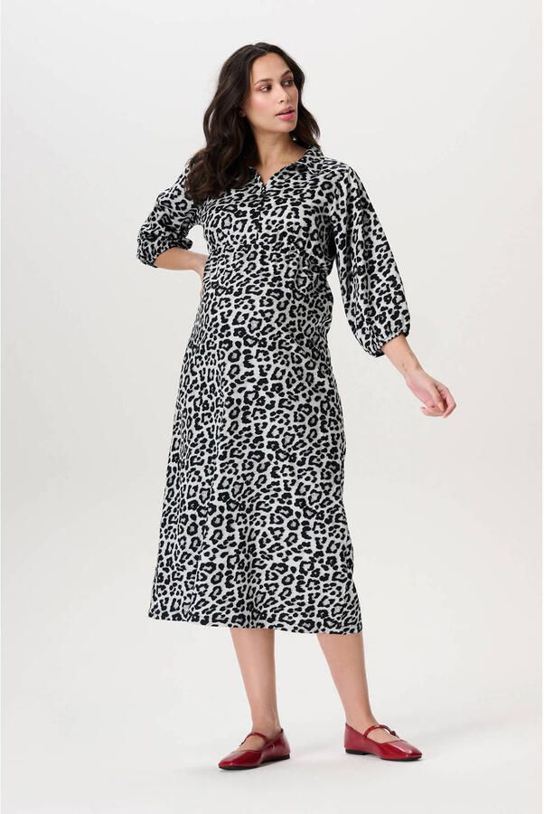 Noppies maternity zwangerschaps midi jurk met panterprint grijs