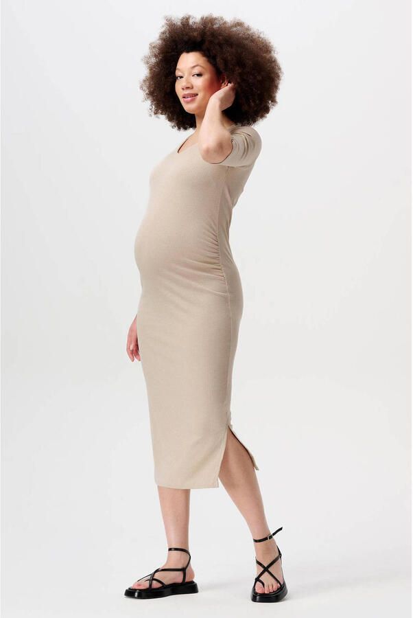 Noppies zwangerschapsjurk Keiko beige Dames Polyester V-hals Effen XXL
