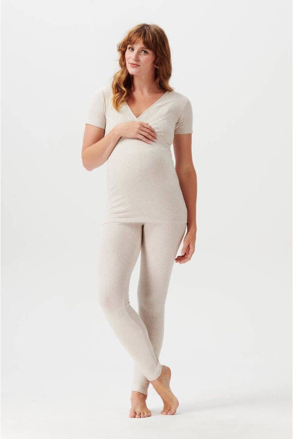 Noppies ribgebreid zwangerschaps- en voedingstop Anlo met biologisch katoen ecru T-shirt Dames Katoen (biologisch) V-hals XL