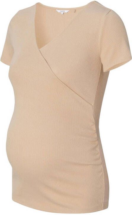 Noppies ribgebreid zwangerschapsshirt Sanson beige T-shirt Dames Stretchkatoen V-hals XL
