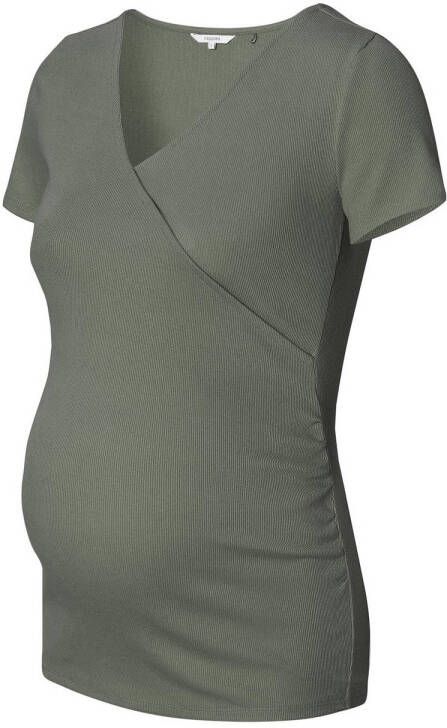 Noppies ribgebreid zwangerschapsshirt Sanson olijfgroen T-shirt Dames Stretchkatoen V-hals XXL
