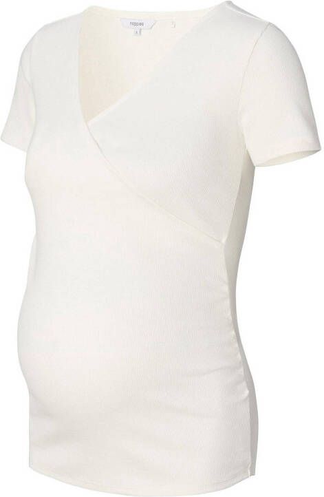 Noppies ribgebreid zwangerschapsshirt Sanson wit T-shirt Dames Stretchkatoen V-hals L