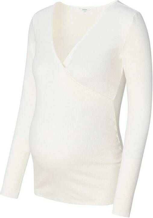Noppies ribgebreide zwangerschaps- en voedingslongsleeve Sara wit Dames Stretchkatoen V-hals XXL - Foto 3