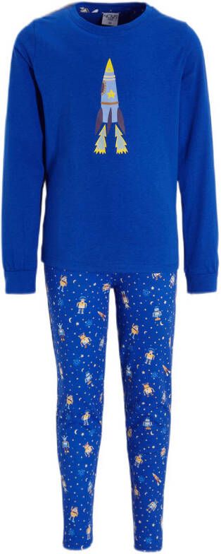NOUS Kids pyjama Moonwalker kobaltblauw geel Katoen Ronde hals 110 116
