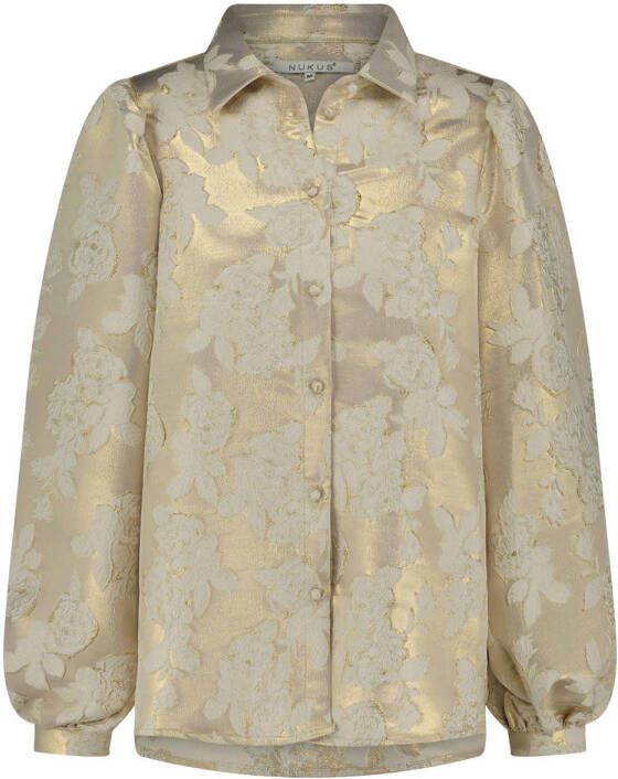 NUKUS blouse Lettie met 3D applicatie goud wit