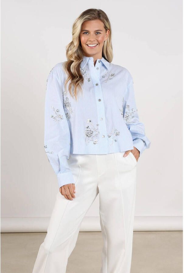 NUKUS Dames Blouses Adora Blouse Stripe Lichtblauw - Foto 5