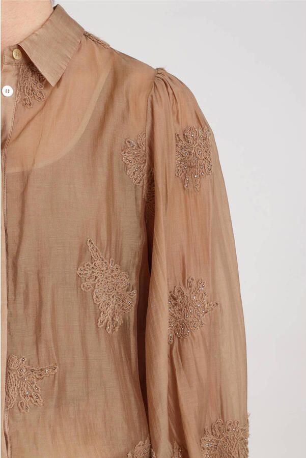 NUKUS Dames Blouses Milanova Blouse Embroidery Camel - Foto 7