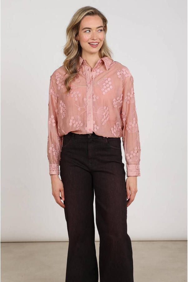 NUKUS blouse met borduursels roze