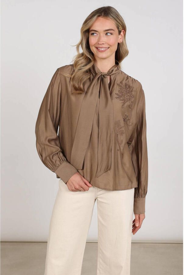NUKUS blouse met borduursels taupe