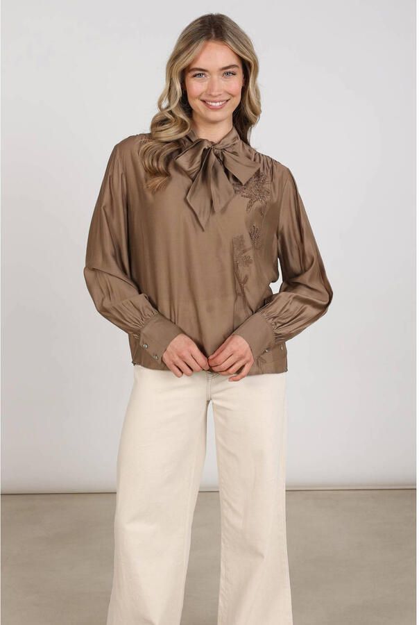 NUKUS blouse met borduursels taupe - Foto 2