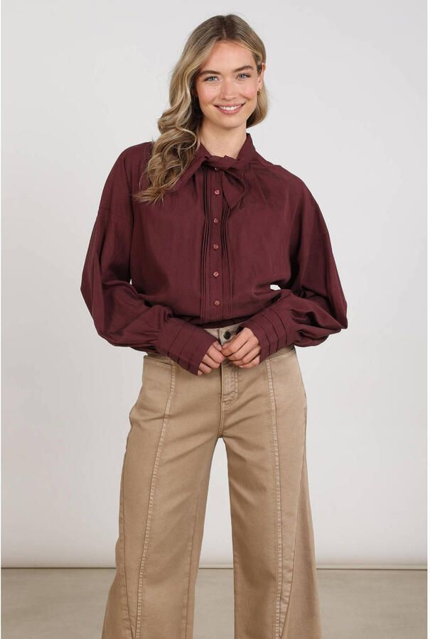 NUKUS blouse met plooien donkerrood