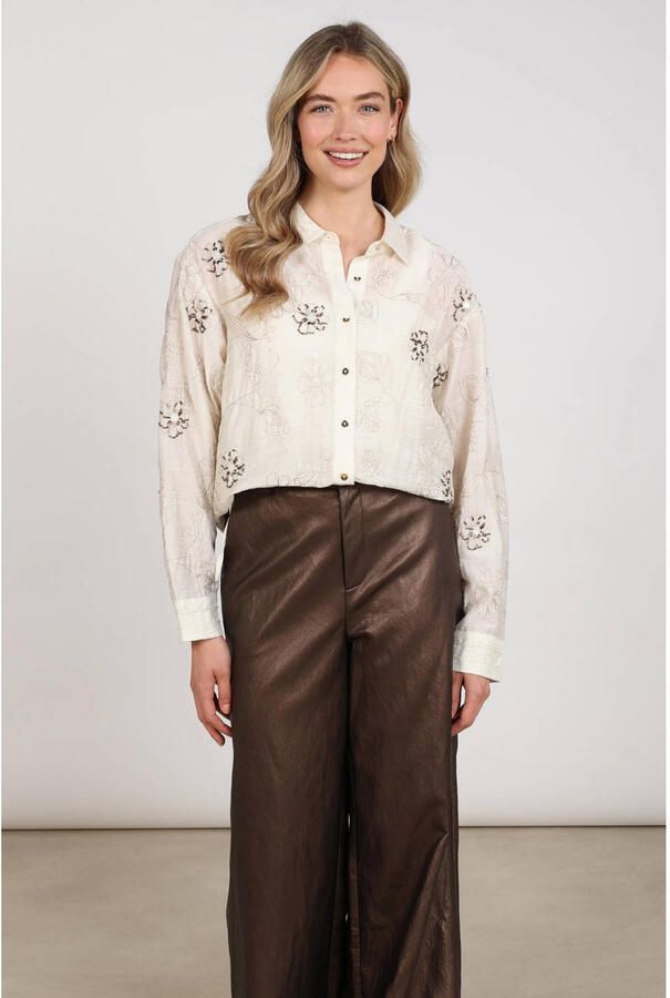 NUKUS gebloemde blouse met pailletten crème
