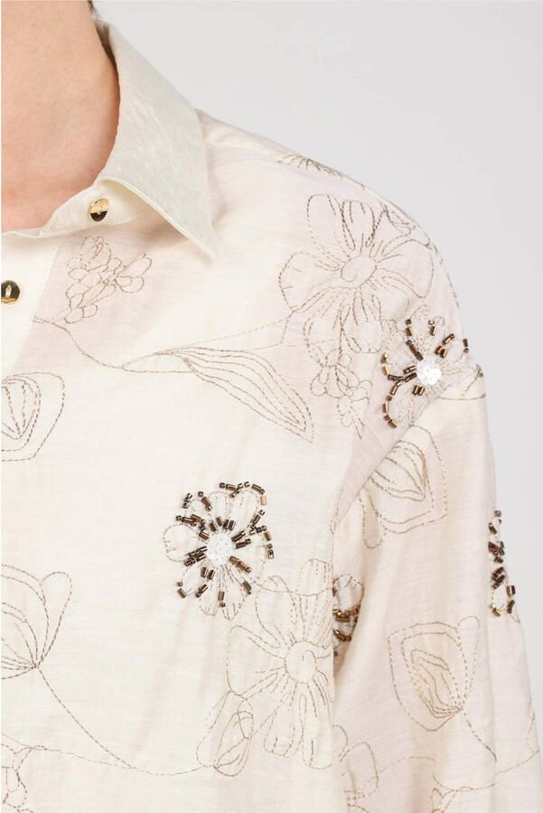 NUKUS gebloemde blouse met pailletten crème - Foto 3