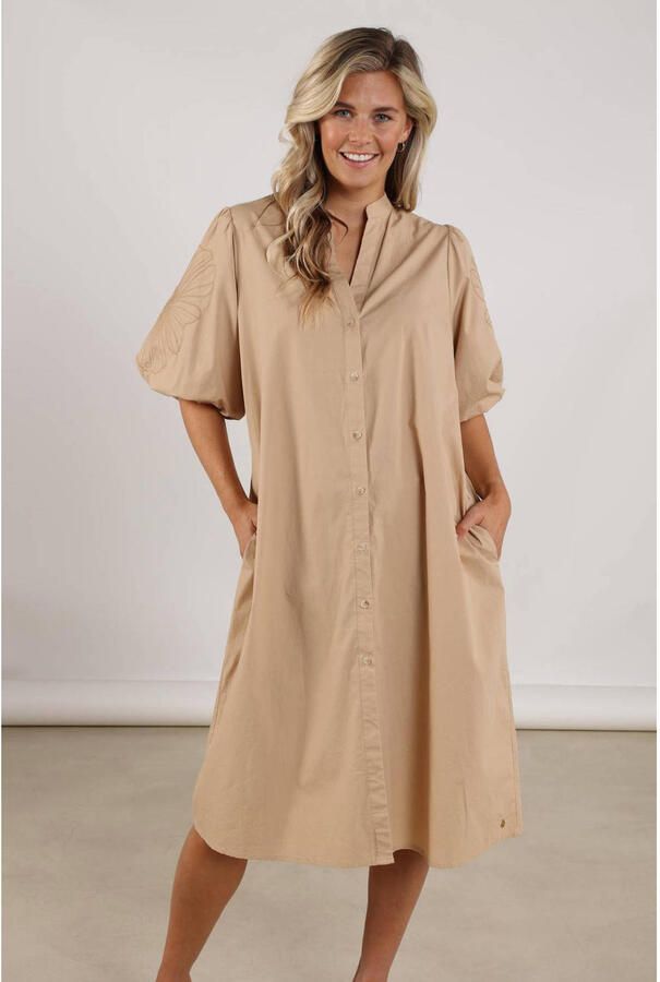 NUKUS gebloemde midi jurk camel